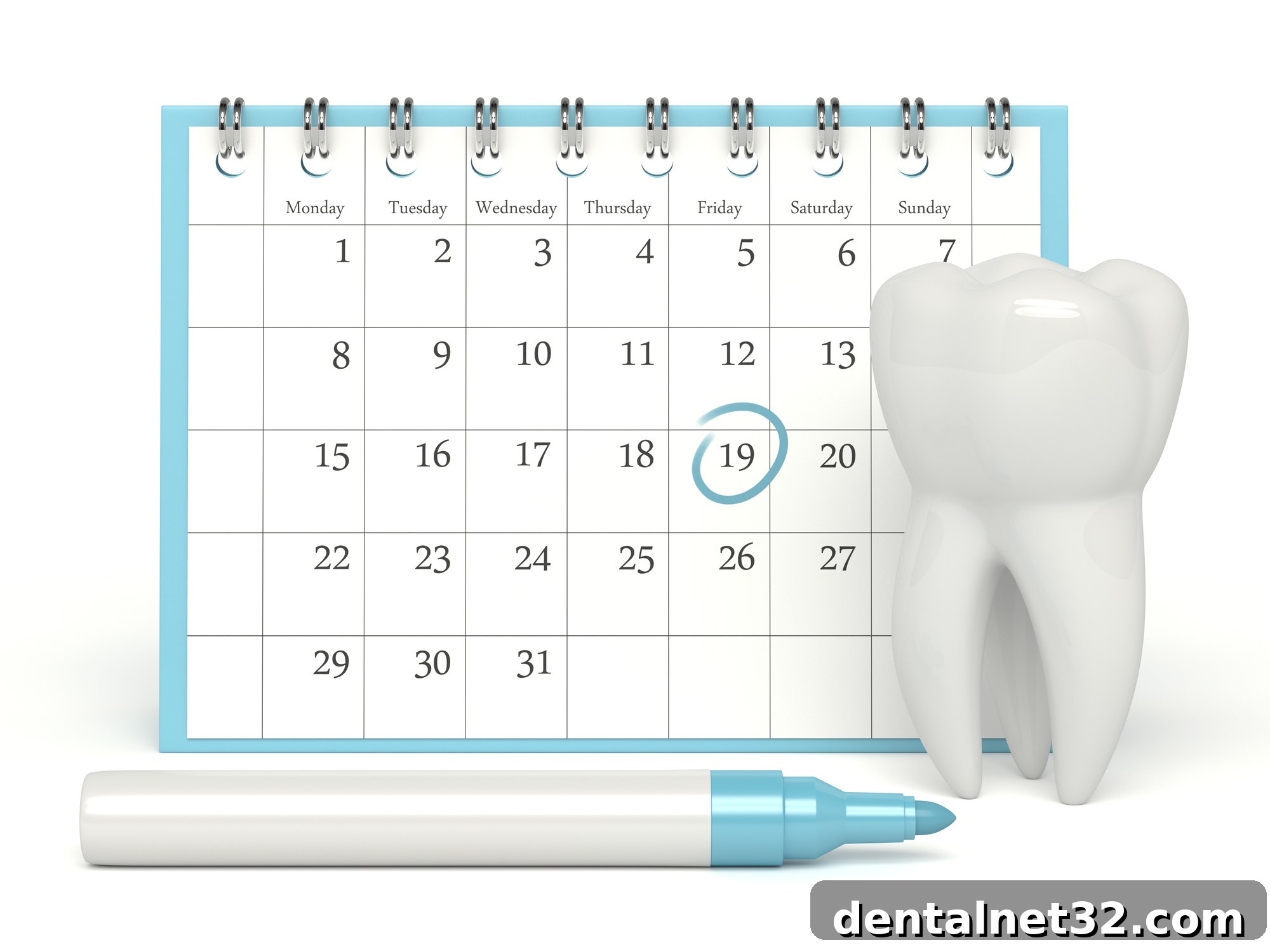 A calendar pointing to December and a model of a tooth, symbolizing the deadline for using dental benefits.