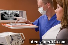 A dentist using a periodontal probe to measure gum pocket depth and diagnose gum disease.