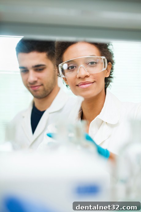 Aspiring dental students working in a university science lab.
