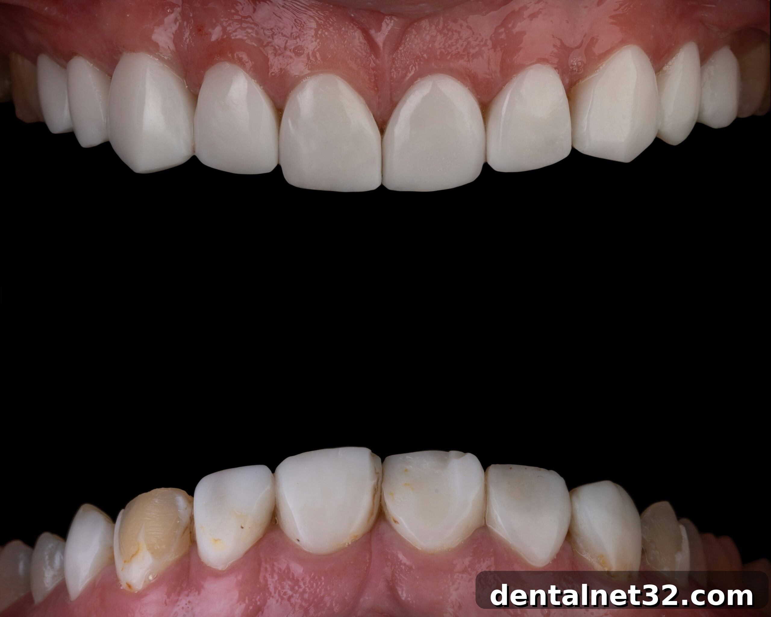 A dentist examining a patient's teeth to differentiate between a cavity and a stain