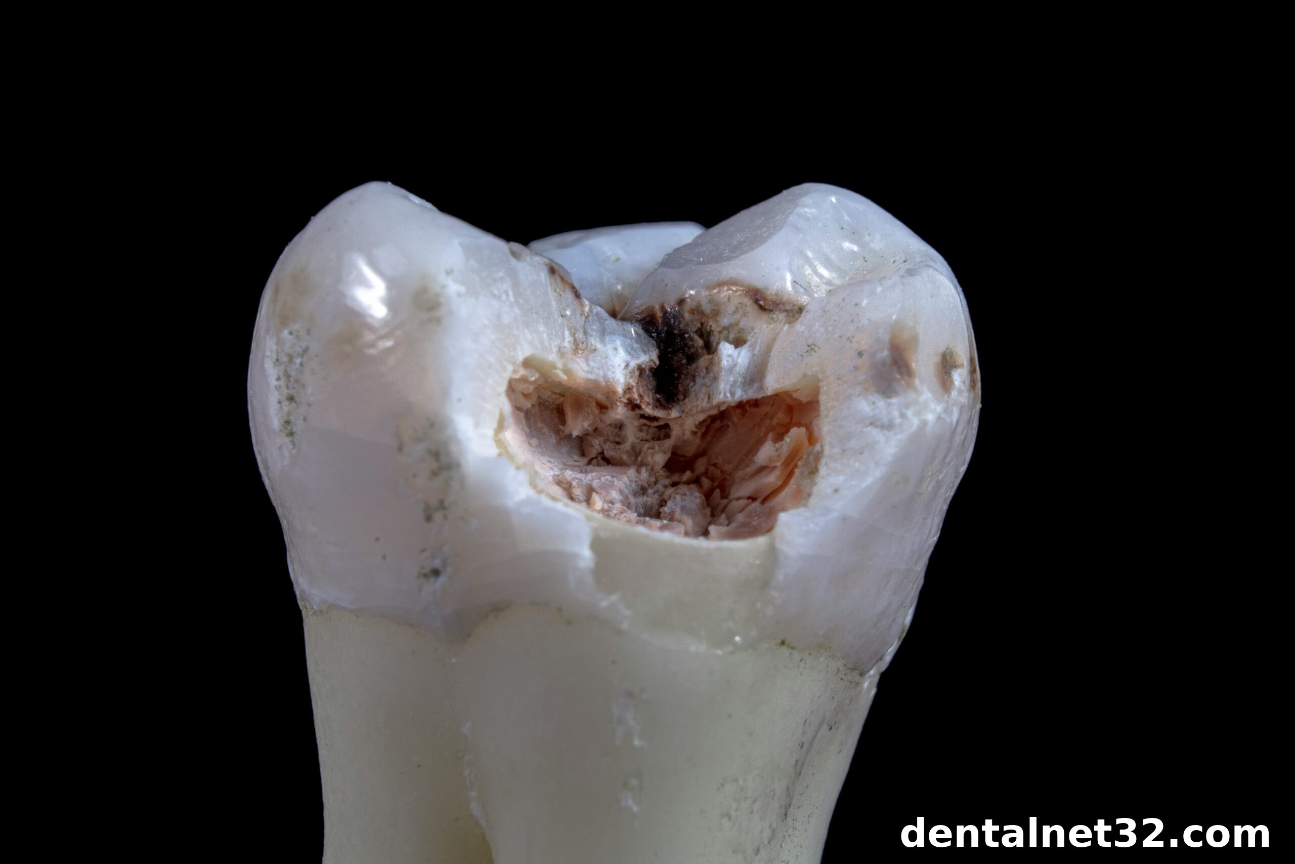 Close-up of a smile showing one dark, discolored tooth, a classic symptom of a dead tooth.