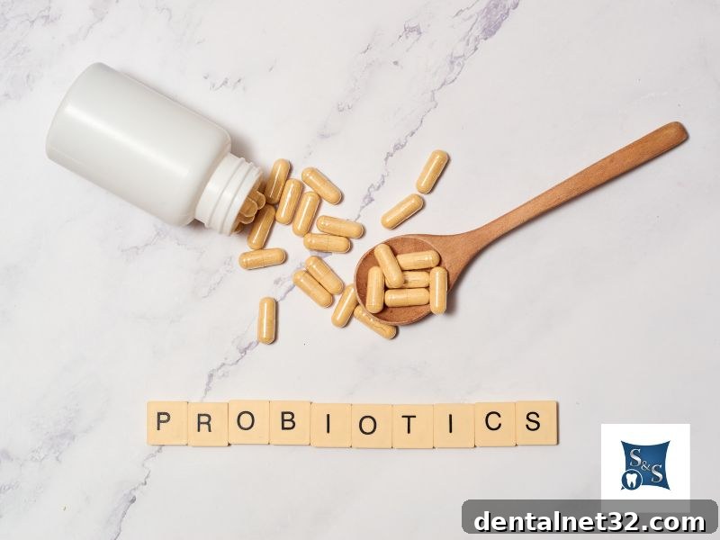 Harnessing Probiotics for Superior Oral Wellness 2 A person smiling, showcasing healthy teeth, illustrating the benefits of probiotics for oral health.