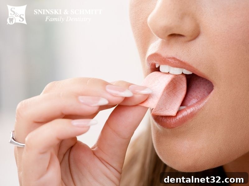 A person smiling, showcasing the positive effects of chewing sugarless gum on teeth