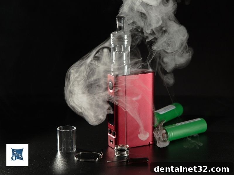 Dentist examining a patient's teeth to check for signs of damage from vaping